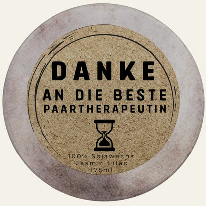 Handgemachte Duftkerze „Danke Beste Paartherapeutin“ – Personalisierbares Geschenk für Unterstützung