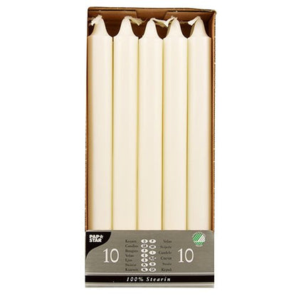 10 bougies chandelles en stéarine 24 cm – blanches