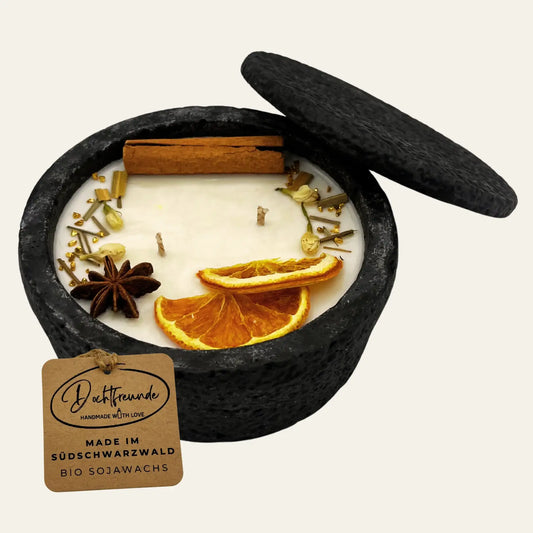 Handgemachte Betonkerze „Black Cinnamon“ – Duftkerze mit Walnuss-Vanille für Herbst und Winter - by SteinKunstWerk | Outdoor aus nachhaltiger Herstellung