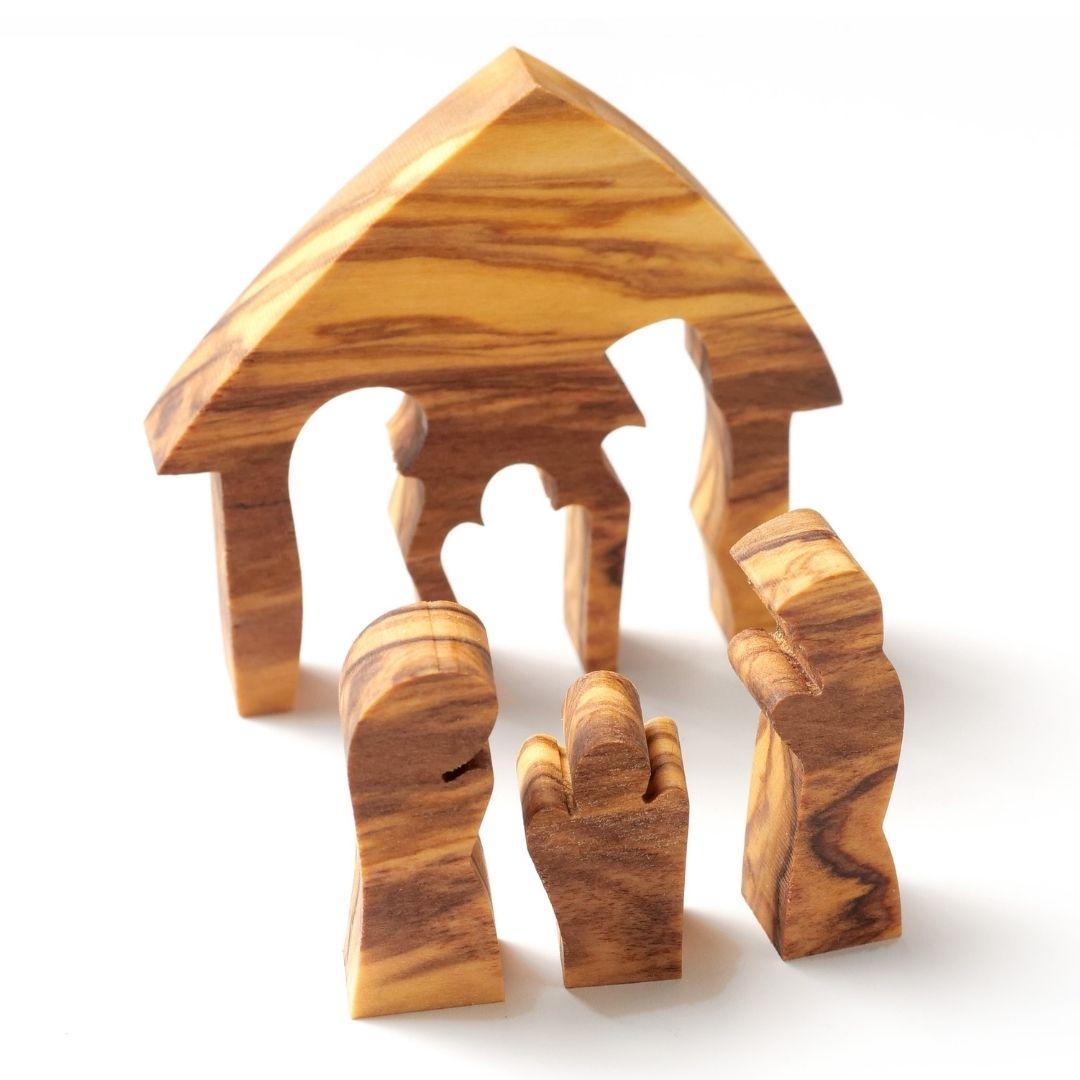 Mini-Krippe aus Olivenholz als Puzzle, 6,5 cm