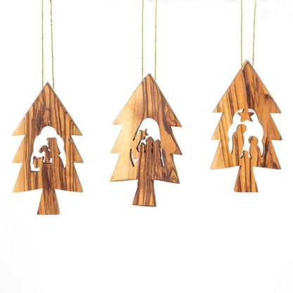 Krippen-Anhänger im Tannenbaum aus Olivenholz, 3er-Set