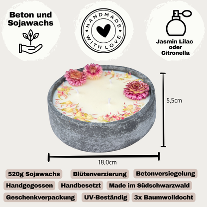 XL Duftkerze im Betongefäß „Die Blüte“ – 3 Dochte für stilvolle Wohnmomente | Statement