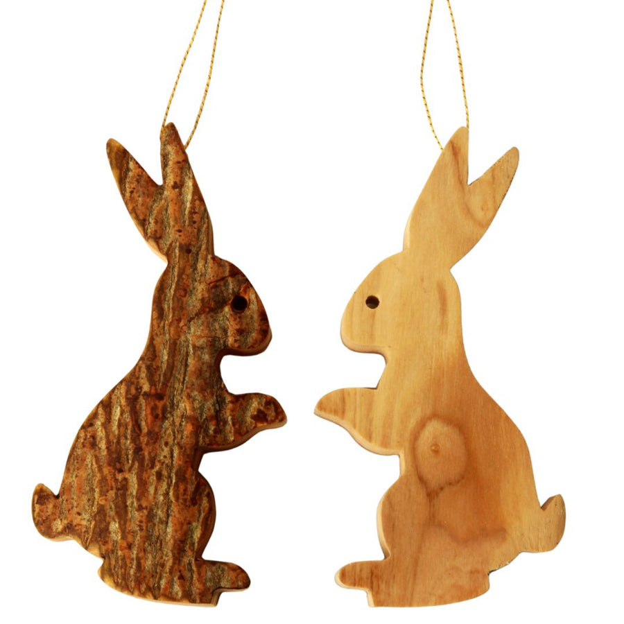 Osterhase Anhänger aus Olivenholz mit Rinde