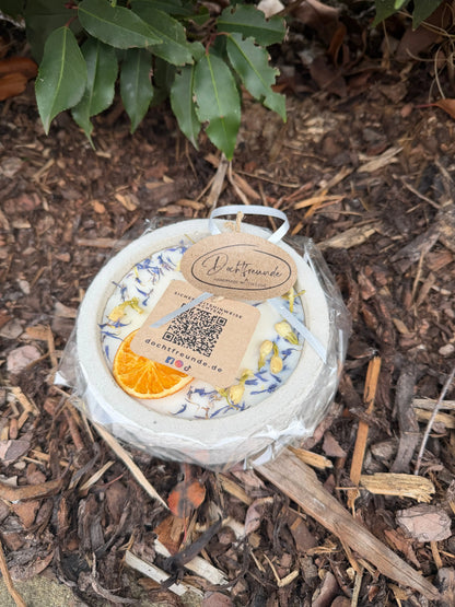 Betonkerze mit Deckel "Grey Secret" | 2-Docht & Orange | 12,5cm