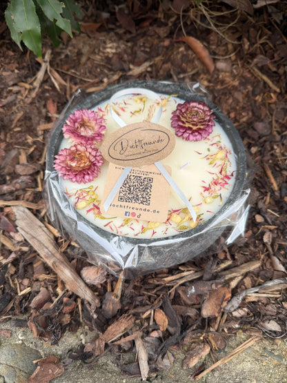 XL Betonkerze "Big Bloom" – 3-Docht & Blüten | 18cm | Handgegossen