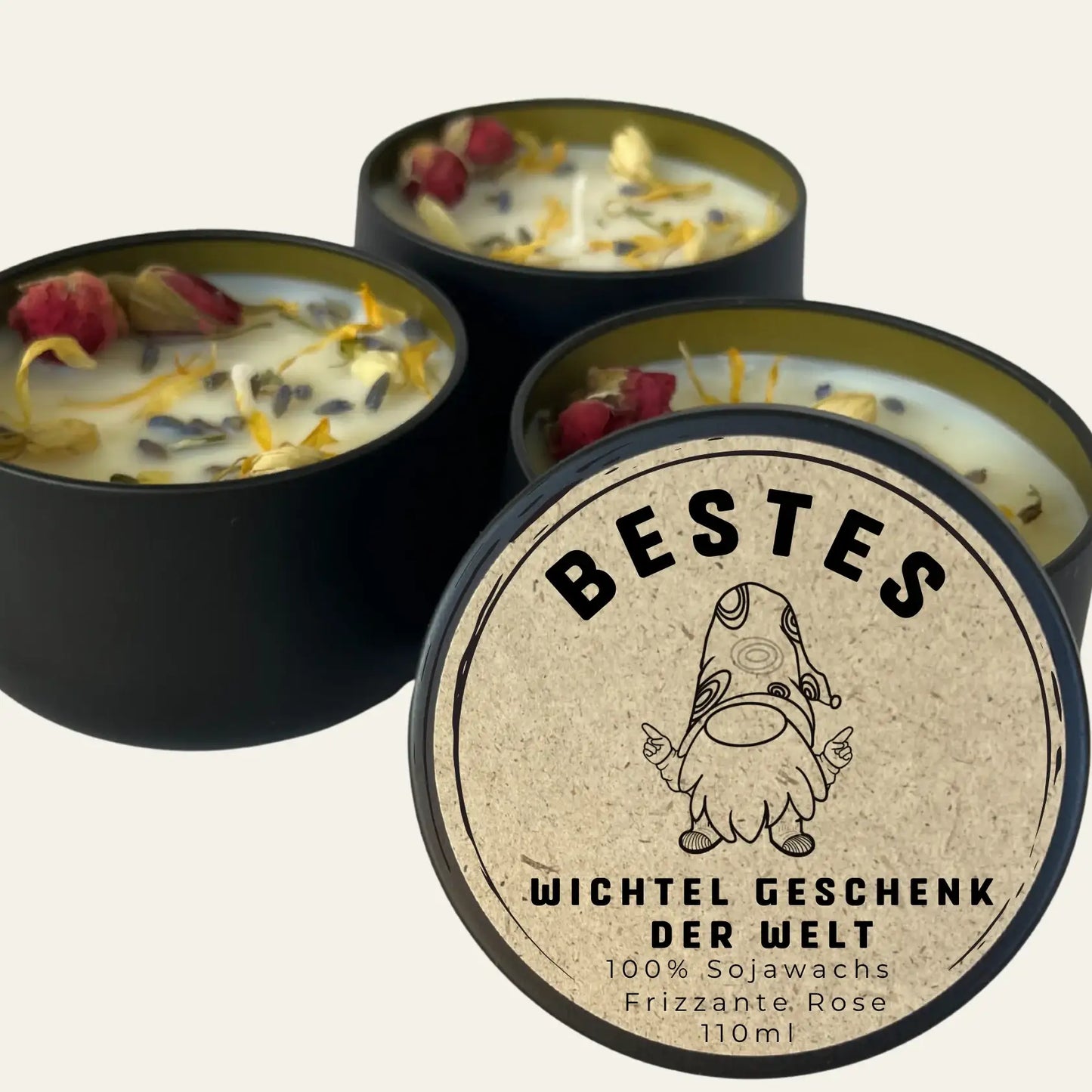 Personalisierbares Duftkerzen-Set als Weihnachts-, Wichtel- oder Jahresgeschenk für Mitarbeiter oder Arbeitskollegen – Handgemacht mit getrockneten Blüten aus dem Südschwarzwald - Einzeln verpackt