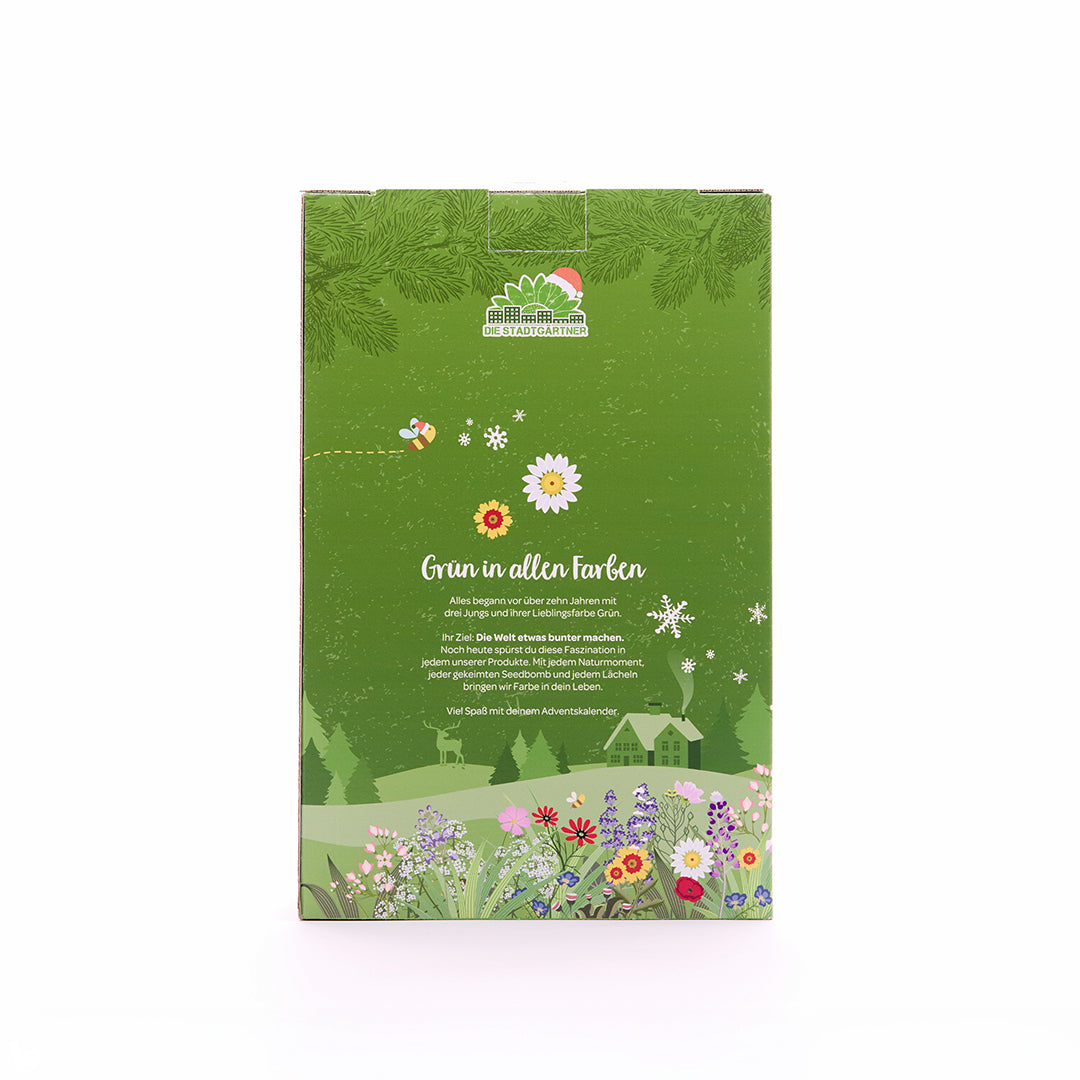 Rückseite des Stadtgärtner Adventskalenders Naturerlebnis mit Produktinformationen