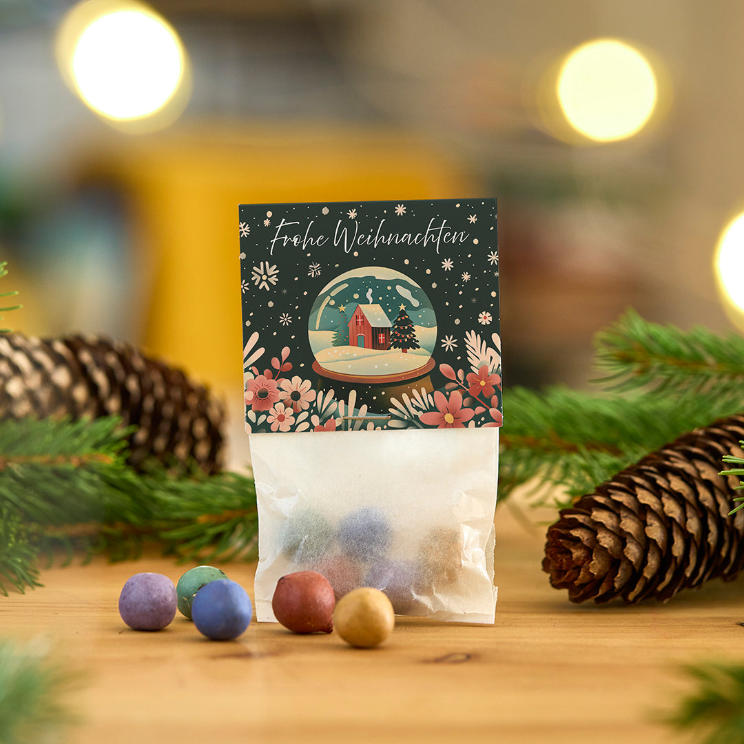 Blumenmurmeln Schneekugel als Weihnachtsgruß im 10-mal-5-Set