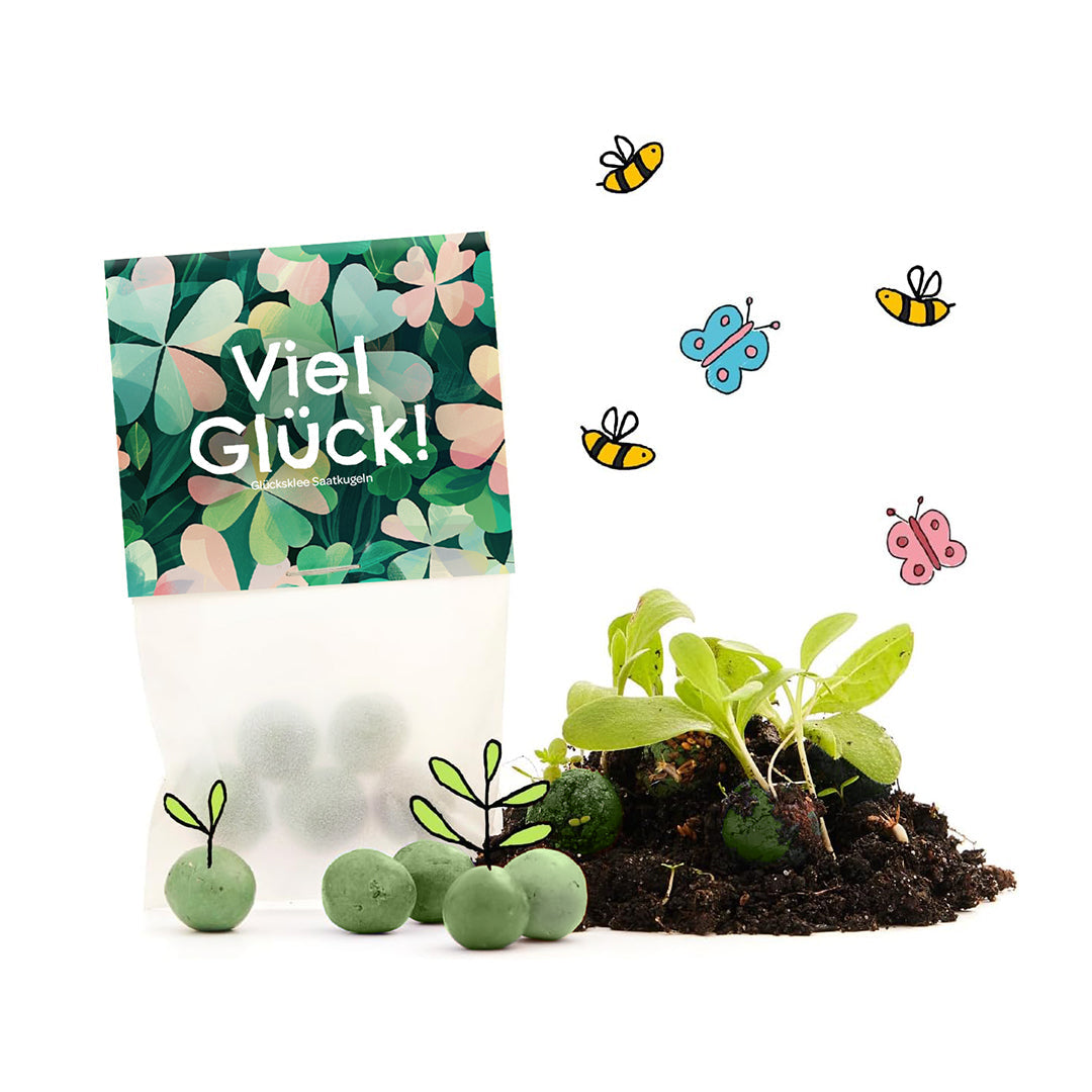 10×5 Blumenmurmeln „Viel Glück“ – Kleeblattmuster – weitere Produktansicht