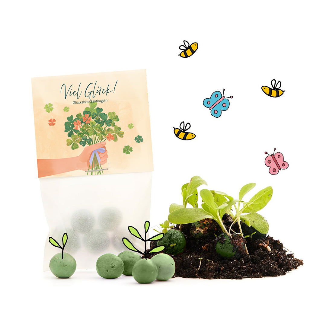 10×5 Blumenmurmeln „Viel Glück“ – Kleeblattstrauß – weitere Produktansicht
