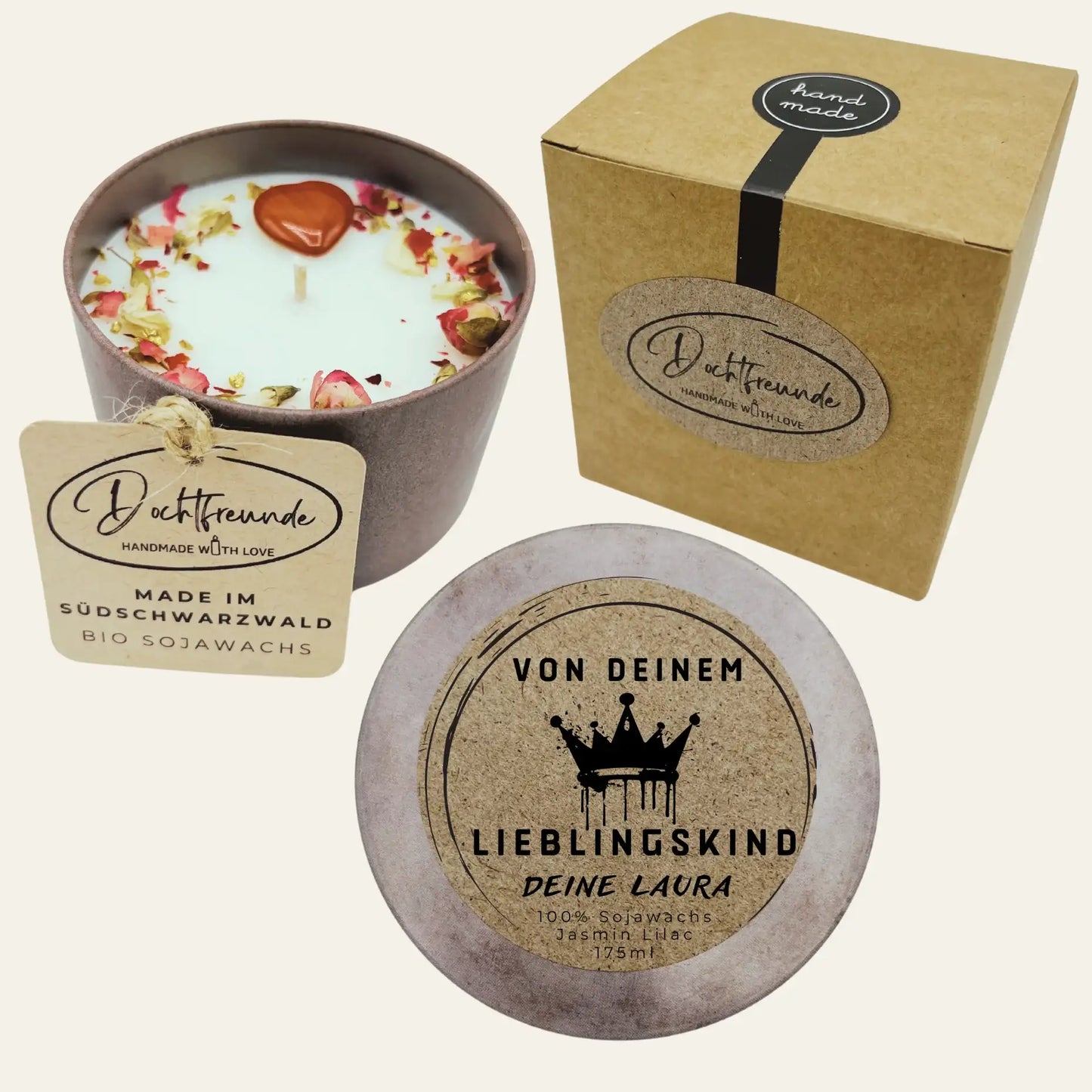 Personalisierte Muttertagskerze mit Namen | Geschenk für Mama, Oma & Uroma | 100% Sojawachs im Sketch-Look | Handgefertigt im Schwarzwald | Jasmin Lilac 175ml