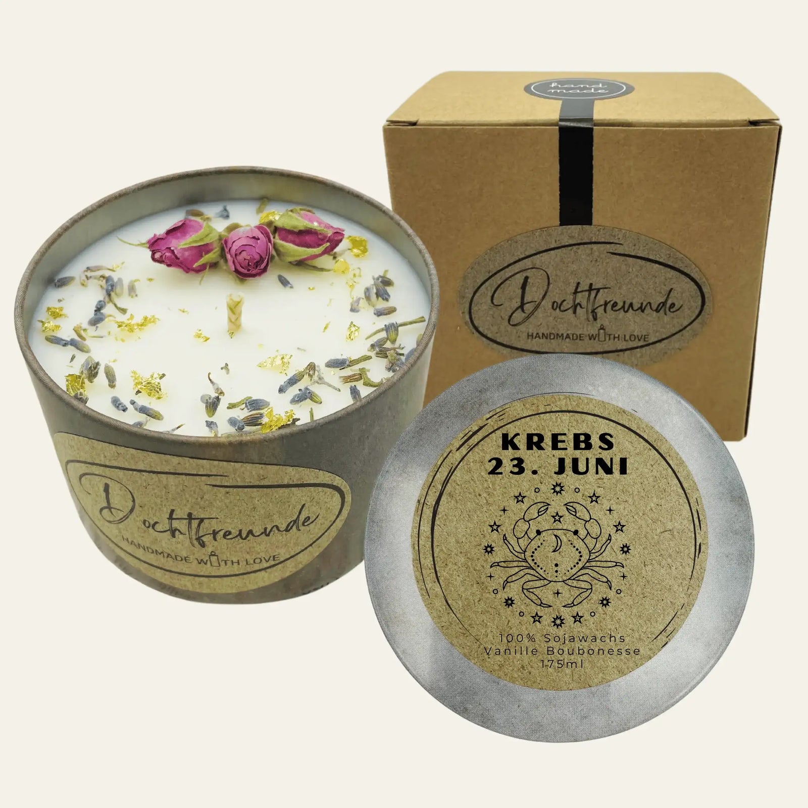 Sternzeichen Krebs Duftkerze - Handgemachte Sojawachs-Kerze - Personalisiertes Astrologie-Geschenk