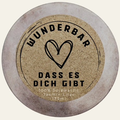 Handbesetzte Duftkerze „Wunderbar, dass es dich gibt“ – Personalisierbares Geschenk mit Herzsymbol Wertschätzung für deine Freunde