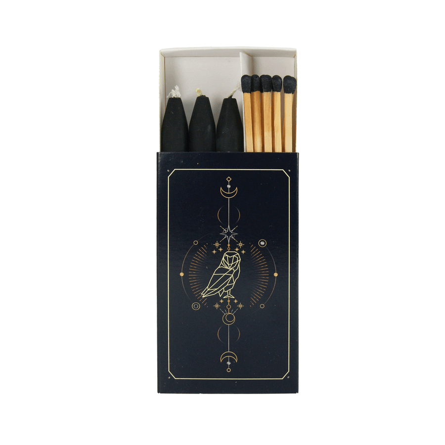 Ritual-Set „Die Eule“ – schwarze Kerzen für ruhige Abendrituale