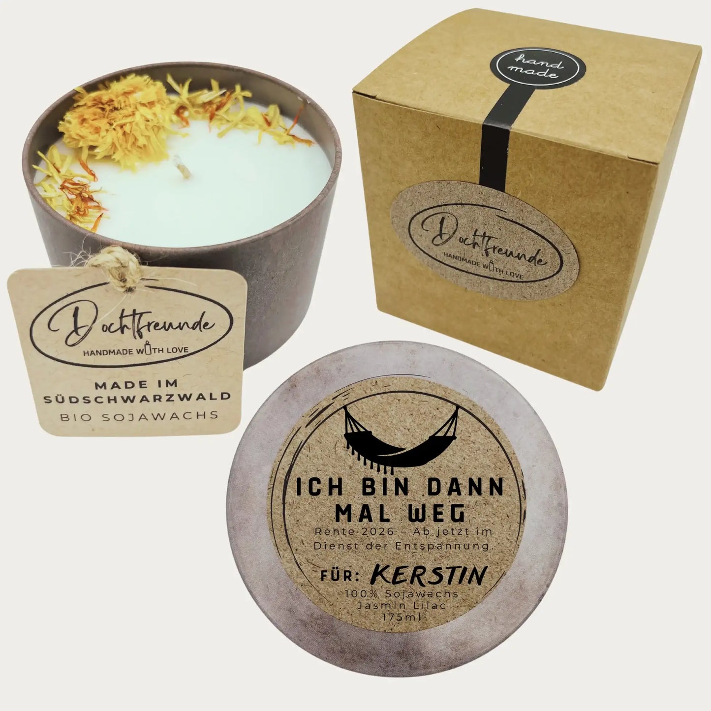 DochtFreunde | Geschenk zur Rente & ATZ personalisiert | Kerze Ruhestand | Wunschname und Jahr eingeben