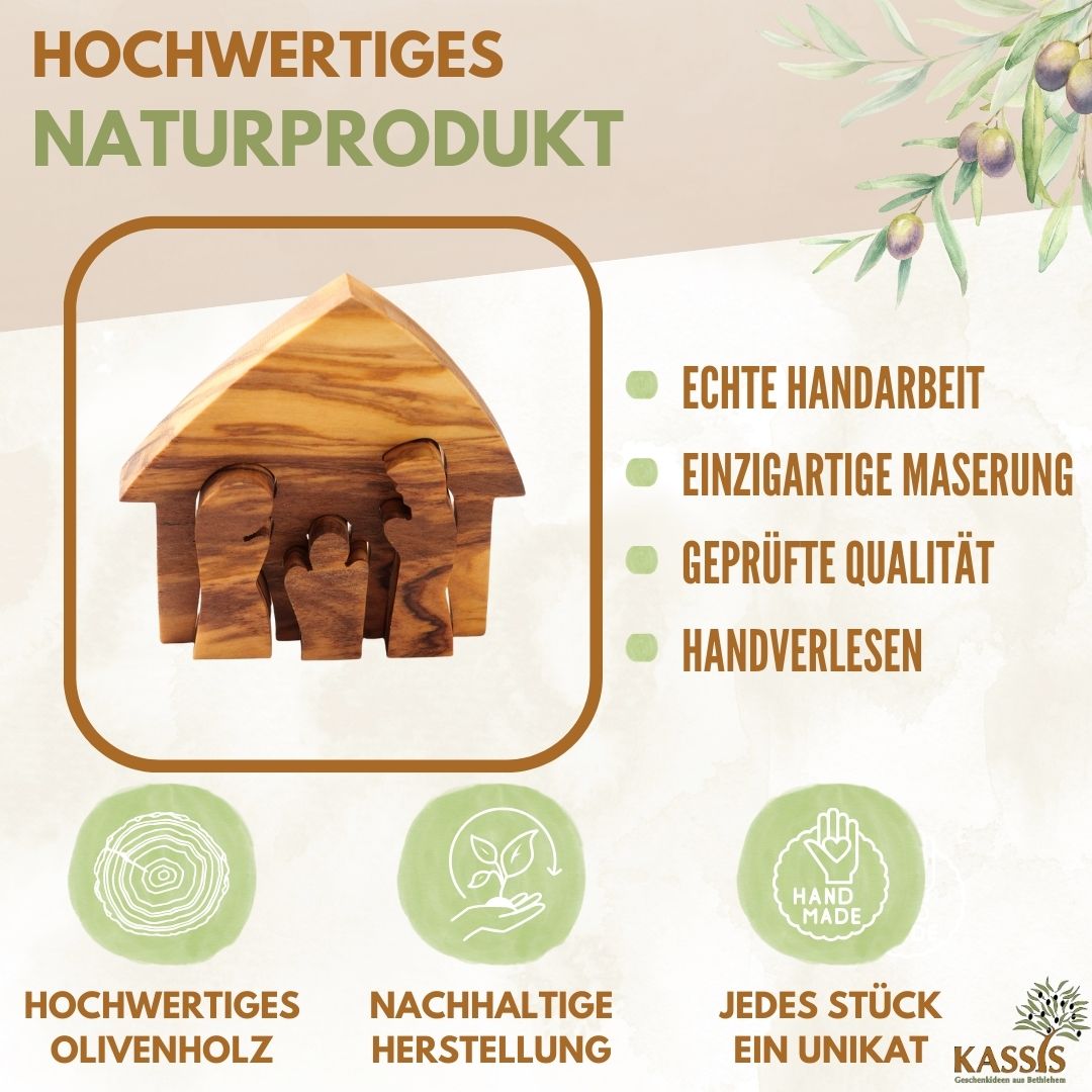 Mini-Krippe aus Olivenholz – Puzzle 6,5 cm