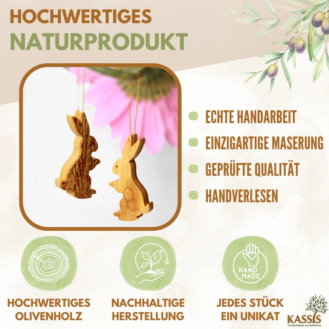 Osterhase Anhänger aus Olivenholz & Rinde