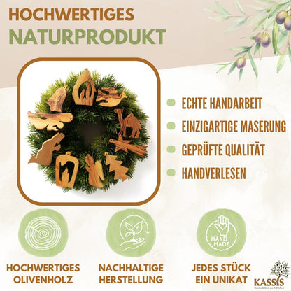 Weihnachtsanhänger aus Olivenholz – 10er-Set