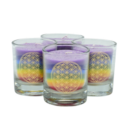 Chakra Kerzen Set – Blume des Lebens & ruhige Rituale | multicolor | 6 x 2,5 cm | Blume des Lebens