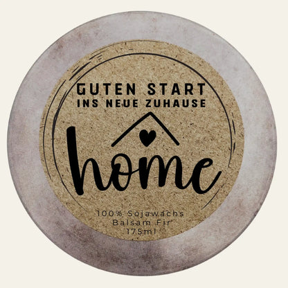Handgemachte und personalisierbare Duftkerze „Guten Start ins neue Zuhause“ – Geschenk für den Umzug oder Einzug, Einweihungsgeschenk