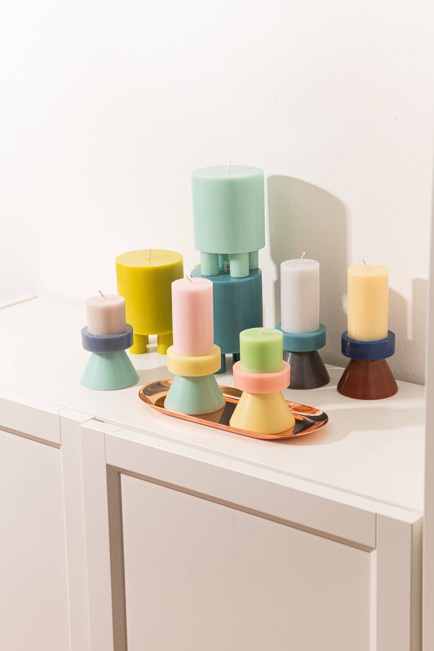 Stack Candle Tall – Rosa, Hellgelb & Mint