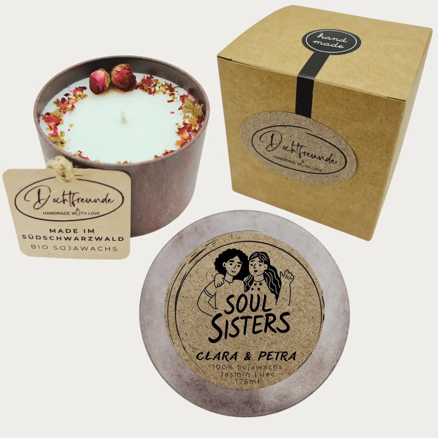 Personalisierte Kerze Beste Freundin | Geschenk mit Name & Symbol | Handmade Sojawachs 175ml | DochtFreunde