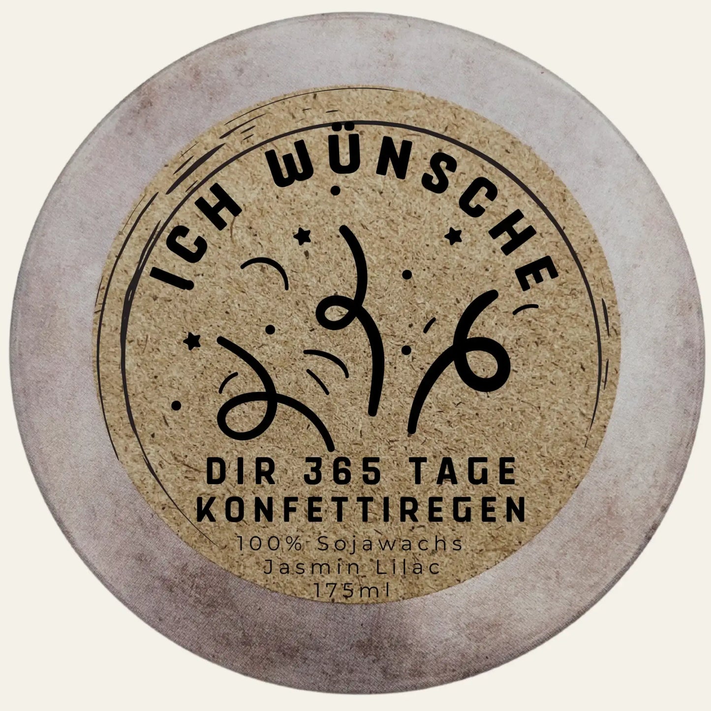 Personalisierbare Duftkerze „Ich wünsche dir 365 Tage Konfettiregen“ Freude, Lebensfroheit als kreative und Lustige Idee zu verschenken.