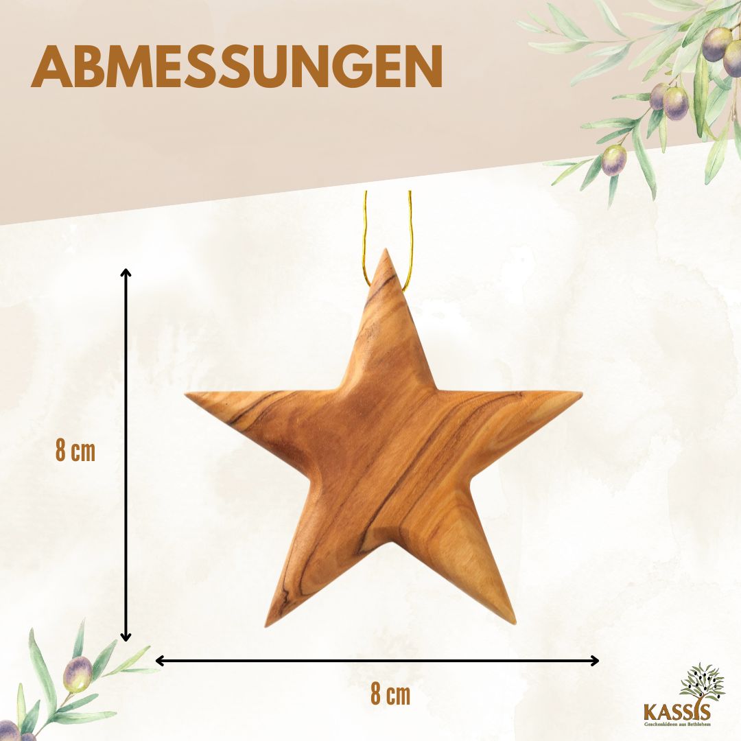 Olivenholz-Weihnachtsstern mit Gravur – 8 cm – weitere Produktansicht 3 von 10