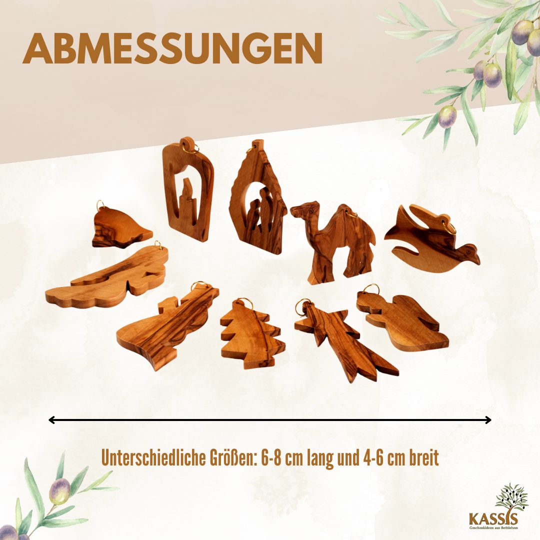 Weihnachtsanhänger aus Olivenholz – 10er-Set