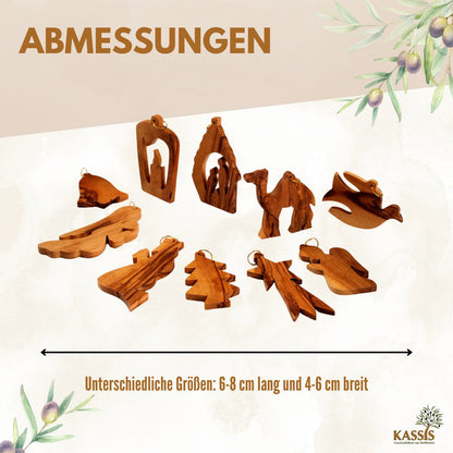 Weihnachtsanhänger aus Olivenholz – 10er-Set