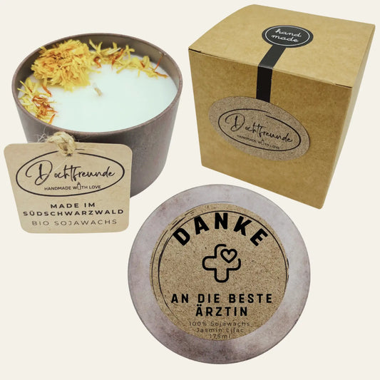 Personalisierte Duftkerze „Danke an die beste Ärztin“ Danke nach einer Behandlung oder als Überraschung für eine außergewöhnliche Ärztin