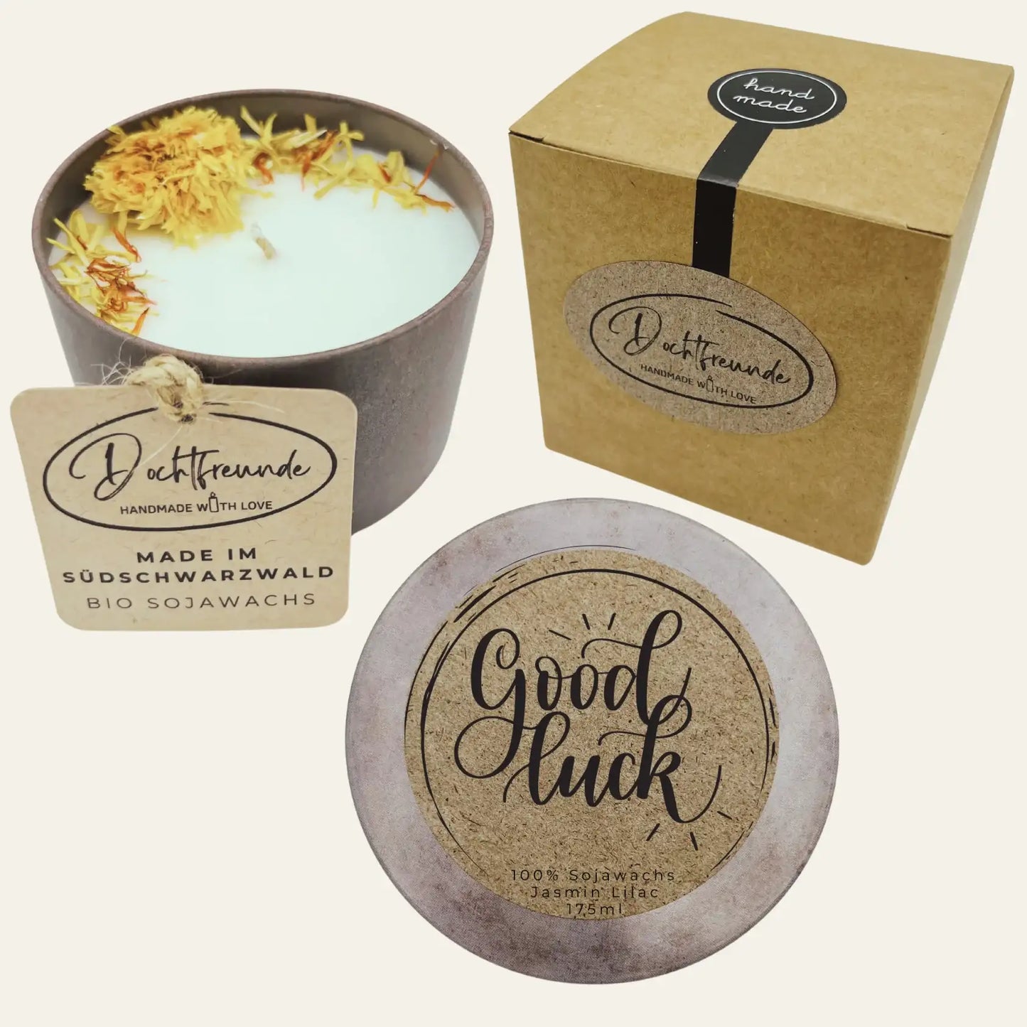 Handgemachte Duftkerze „Good Luck“ – Personalisierbares Geschenk für besondere Momente