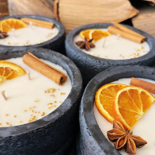 Betonkerzen-Set „Black Cinnamon“ (4er Set) – Duft von Walnuss & Vanille - by SteinKunstWerk | Outdoor aus nachhaltiger Herstellung