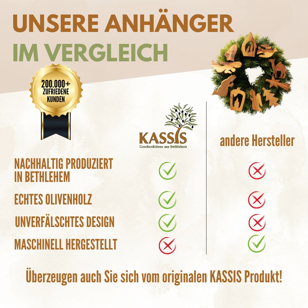 Weihnachtsanhänger aus Olivenholz – 10er-Set