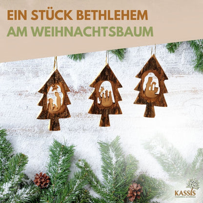 Krippen-Anhänger im Tannenbaum – 3er-Set mit Rinde