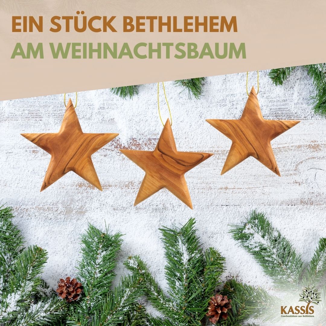 Olivenholz-Weihnachtsstern mit Gravur – 8 cm – weitere Produktansicht 5 von 10