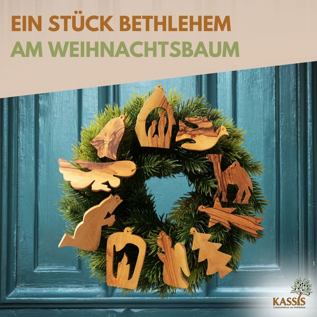 Weihnachtsanhänger aus Olivenholz – 10er-Set