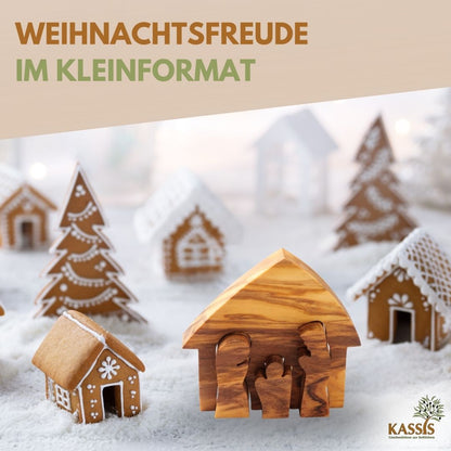 Mini-Krippe aus Olivenholz – Puzzle 6,5 cm