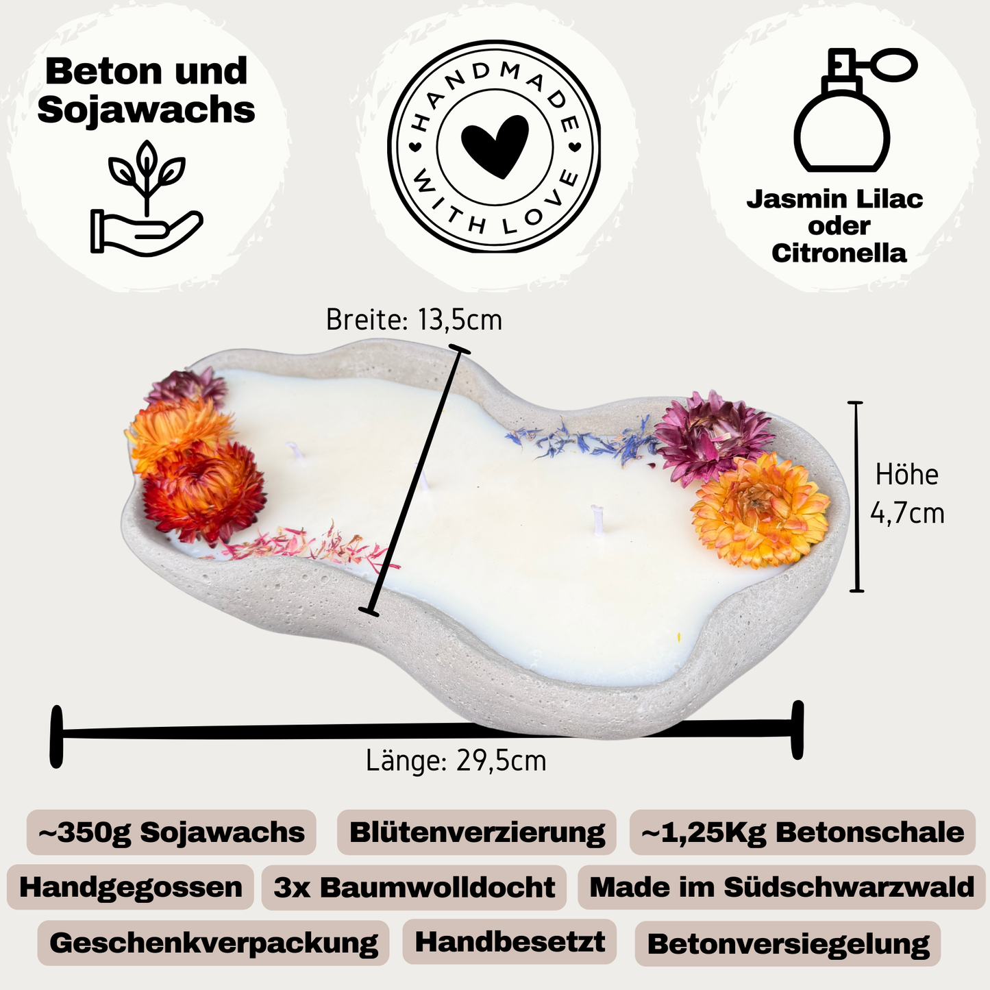 XL Duftkerze im Betongefäß „Die Welle“ – 3 Dochte für stilvolle Wohnmomente | Statement
