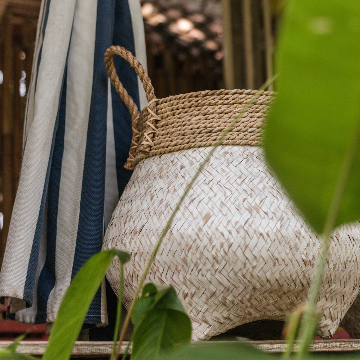 Flechtkorb BENOA (weiß) – Bambus