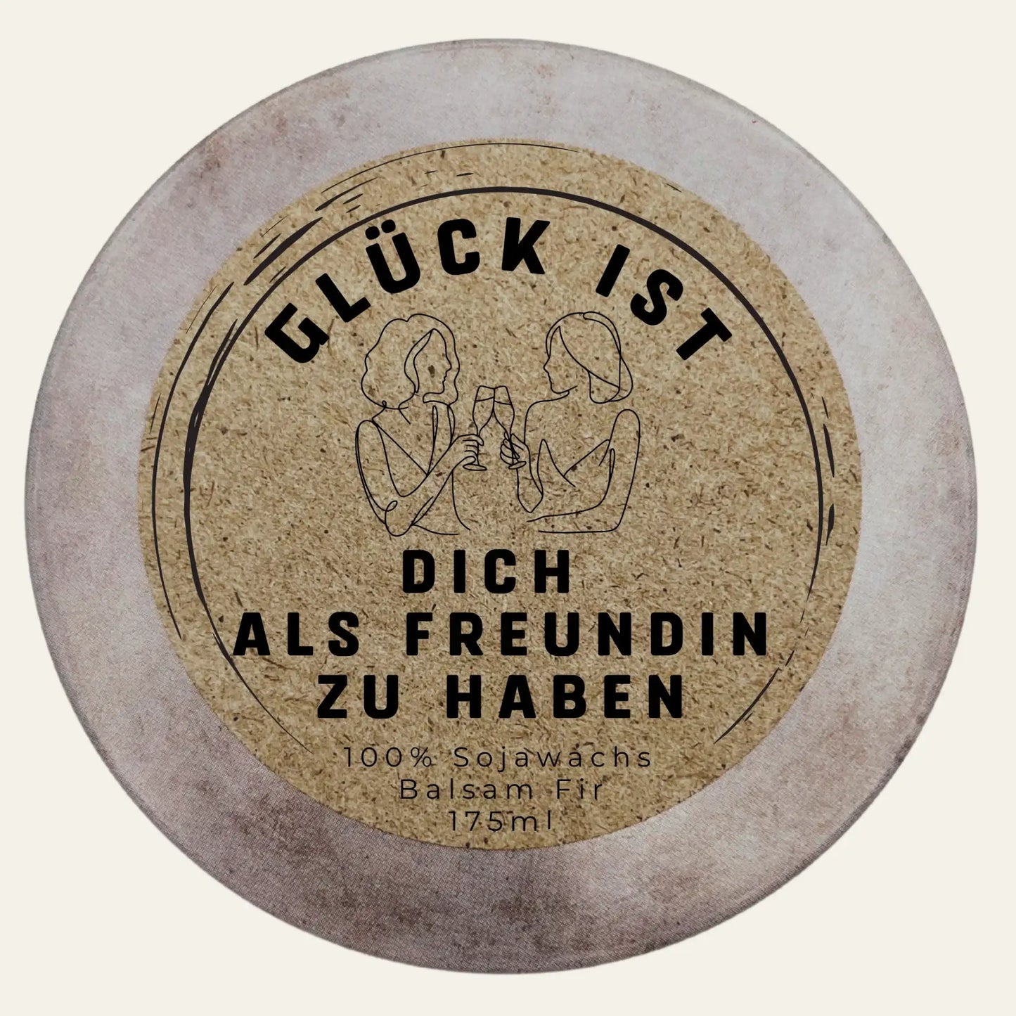 Personalisierte Duftkerze mit Deckel Handbesetzt „Glück ist dich als Freundin zu haben“ – Geschenk Handmade im Südschwarzwald