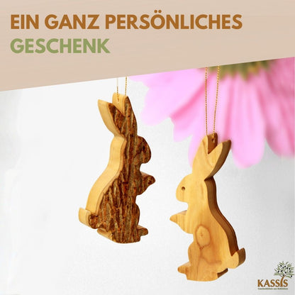 Osterhase Anhänger aus Olivenholz & Rinde