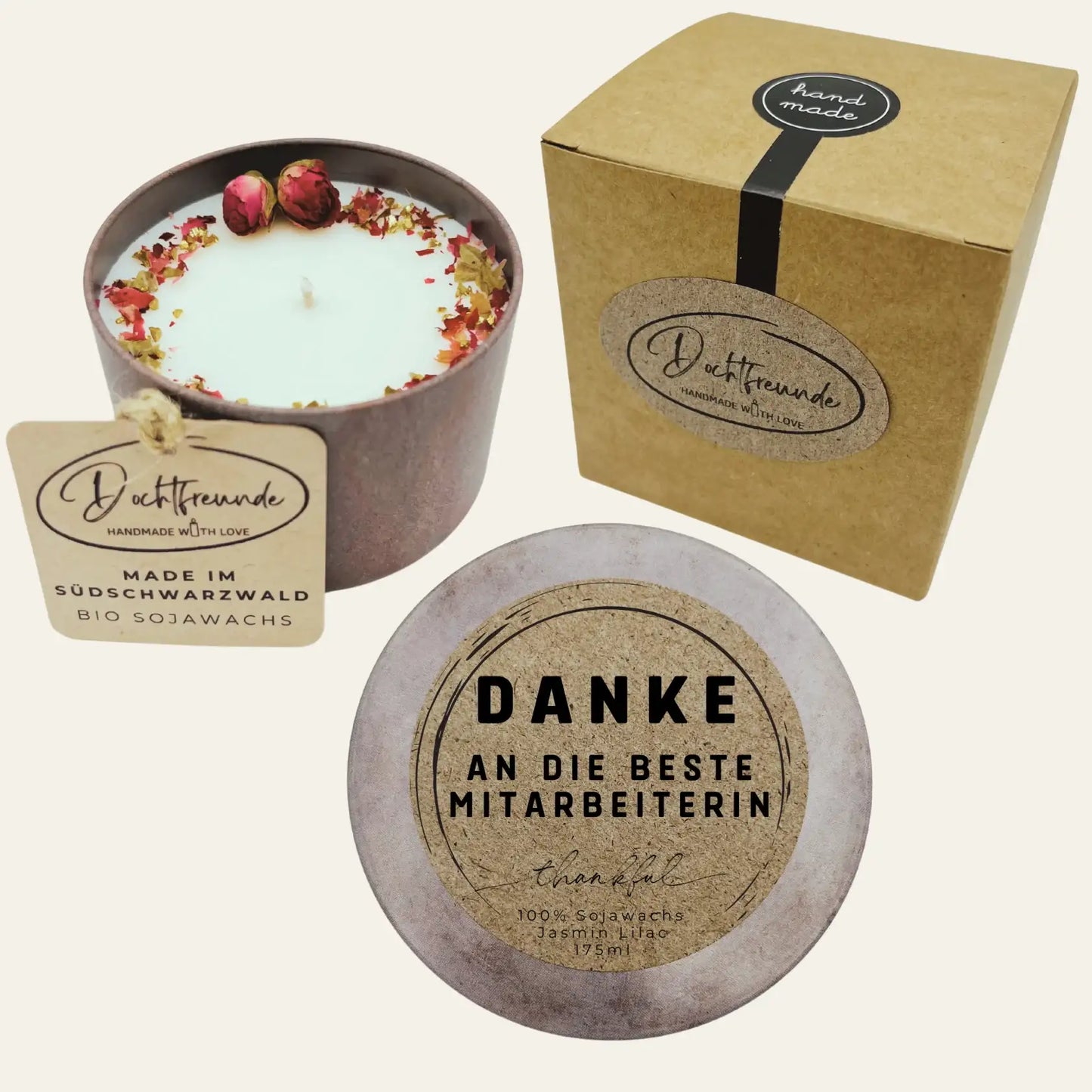 Handgemachte Duftkerze „Danke Beste Mitarbeiterin“ – Personalisierbares Dankeschön-Geschenk