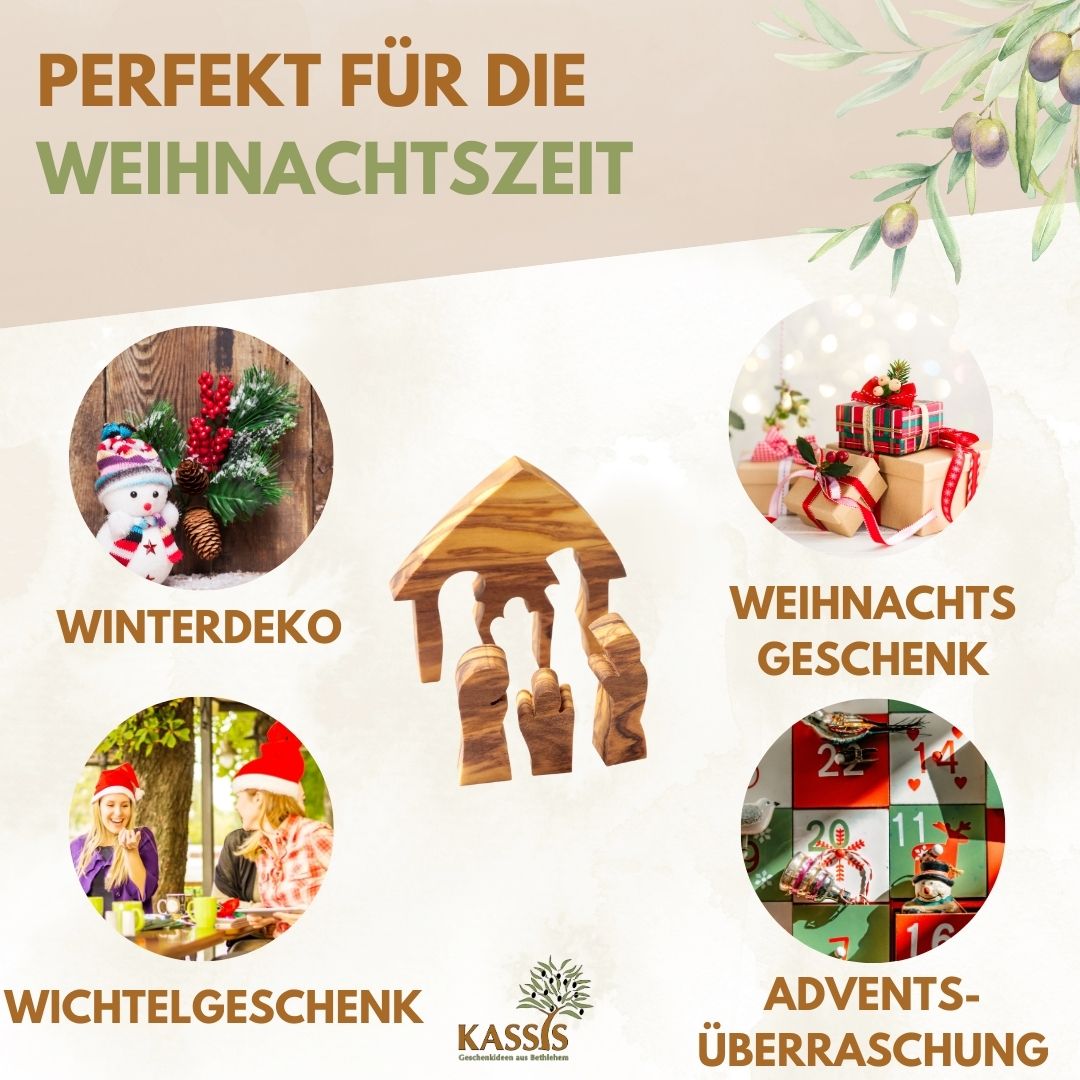 Mini-Krippe aus Olivenholz – Puzzle 6,5 cm