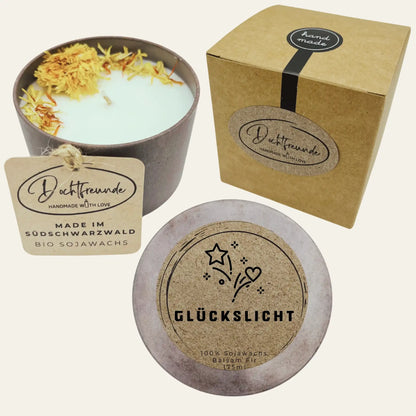 Handgemachte und personalisierbare Duftkerze „Glückslicht“ – Das perfekte Geschenk um Dankbarkeit, Liebe oder Wertschätzung zu zeigen