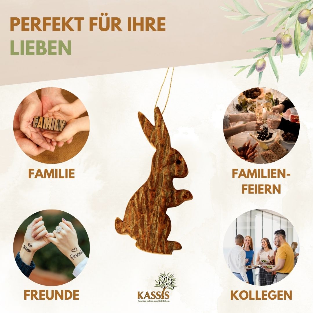 Osterhase Anhänger aus Olivenholz & Rinde