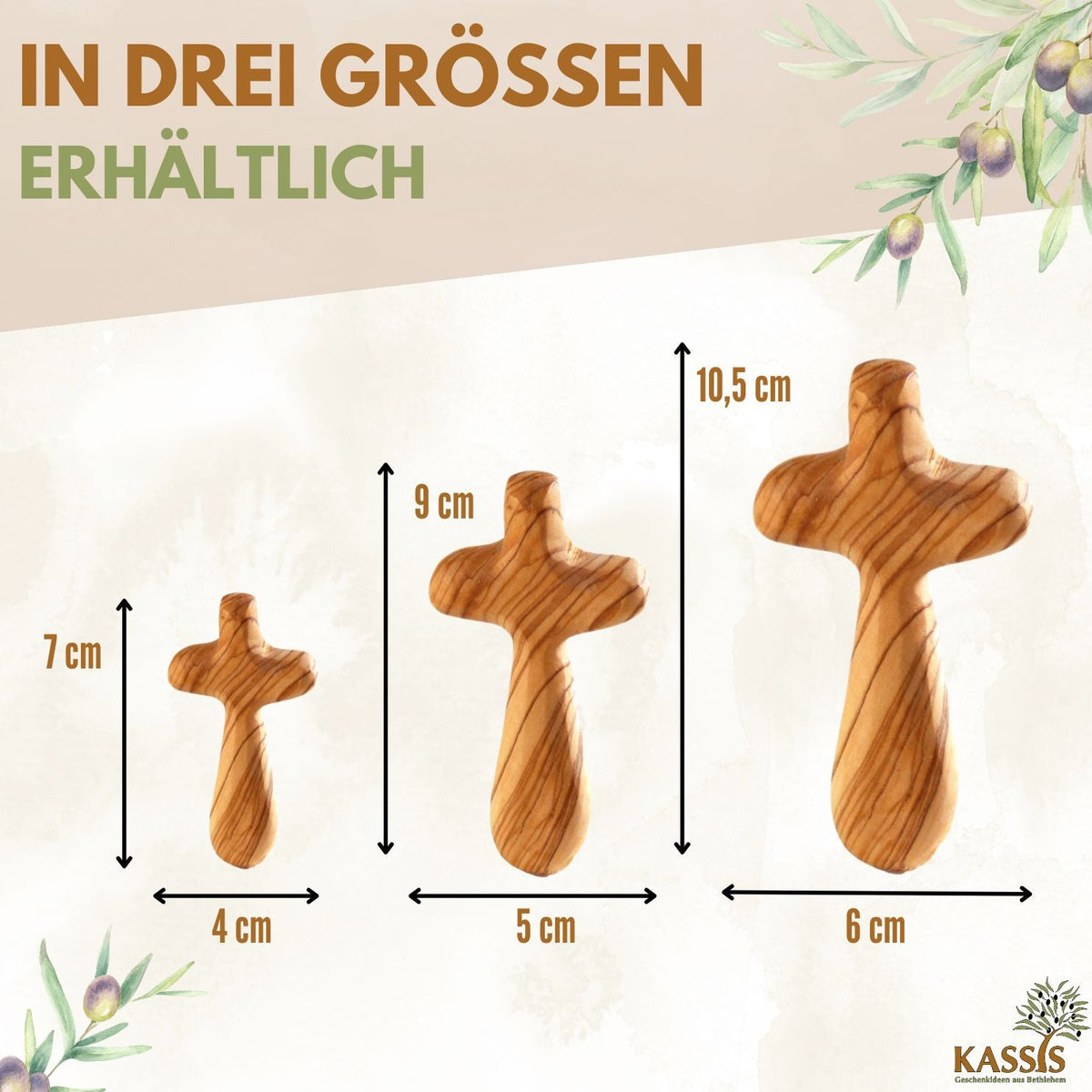 Olivenholz-Handkreuz ohne Gravur – 7 bis 10,5 cm – weitere Produktansicht 3 von 13