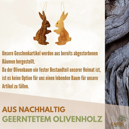 Osterhase Anhänger aus Olivenholz & Rinde