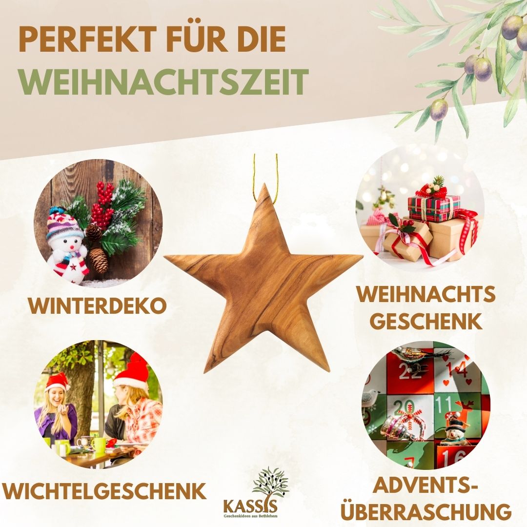 Olivenholz-Weihnachtsstern mit Gravur – 8 cm – weitere Produktansicht 7 von 10