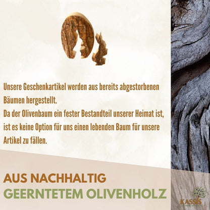 Osterhase im Ei aus Olivenholz & Rinde